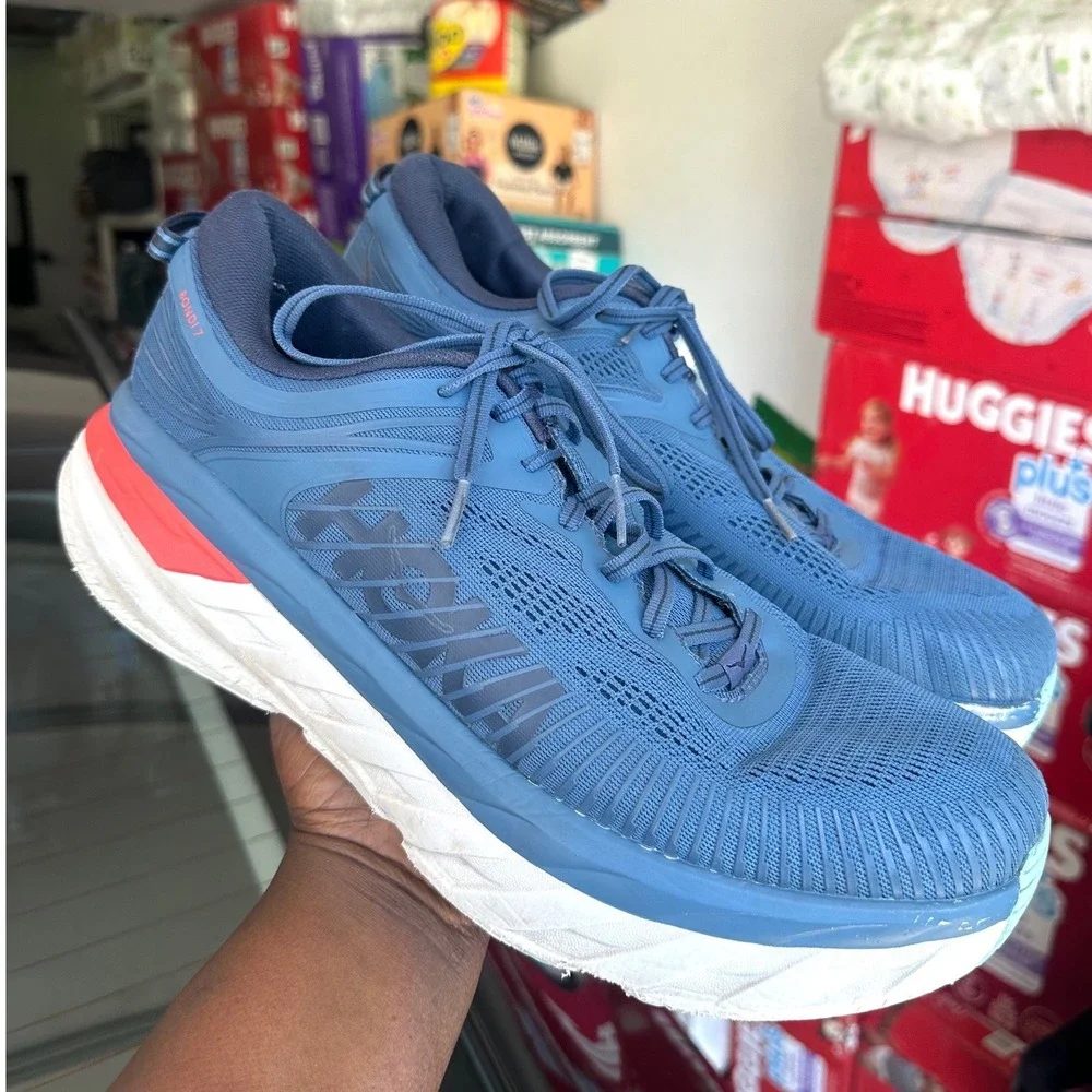 Hoka‎ Bondi 7 Men's Athletic Shoes Size 12.5 Blue Teal Running Shoes